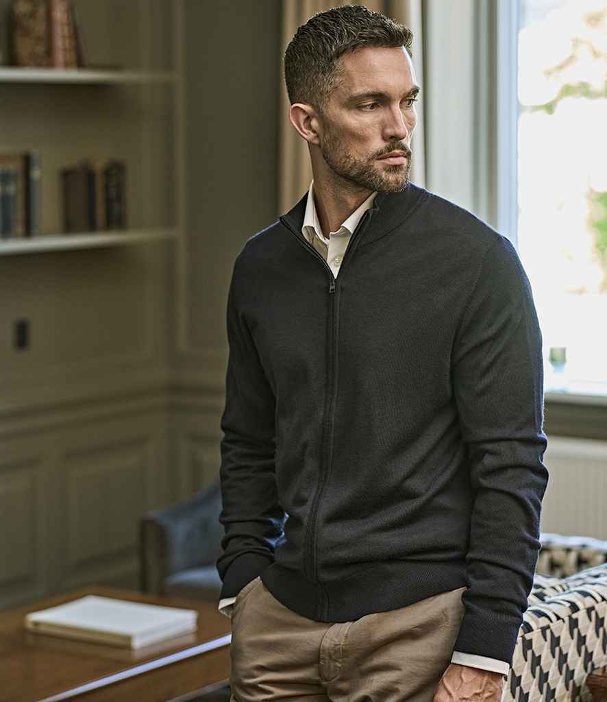 [T6012 BLK S] Tee Jays Knitted Full Zip Sweater (S, Black)