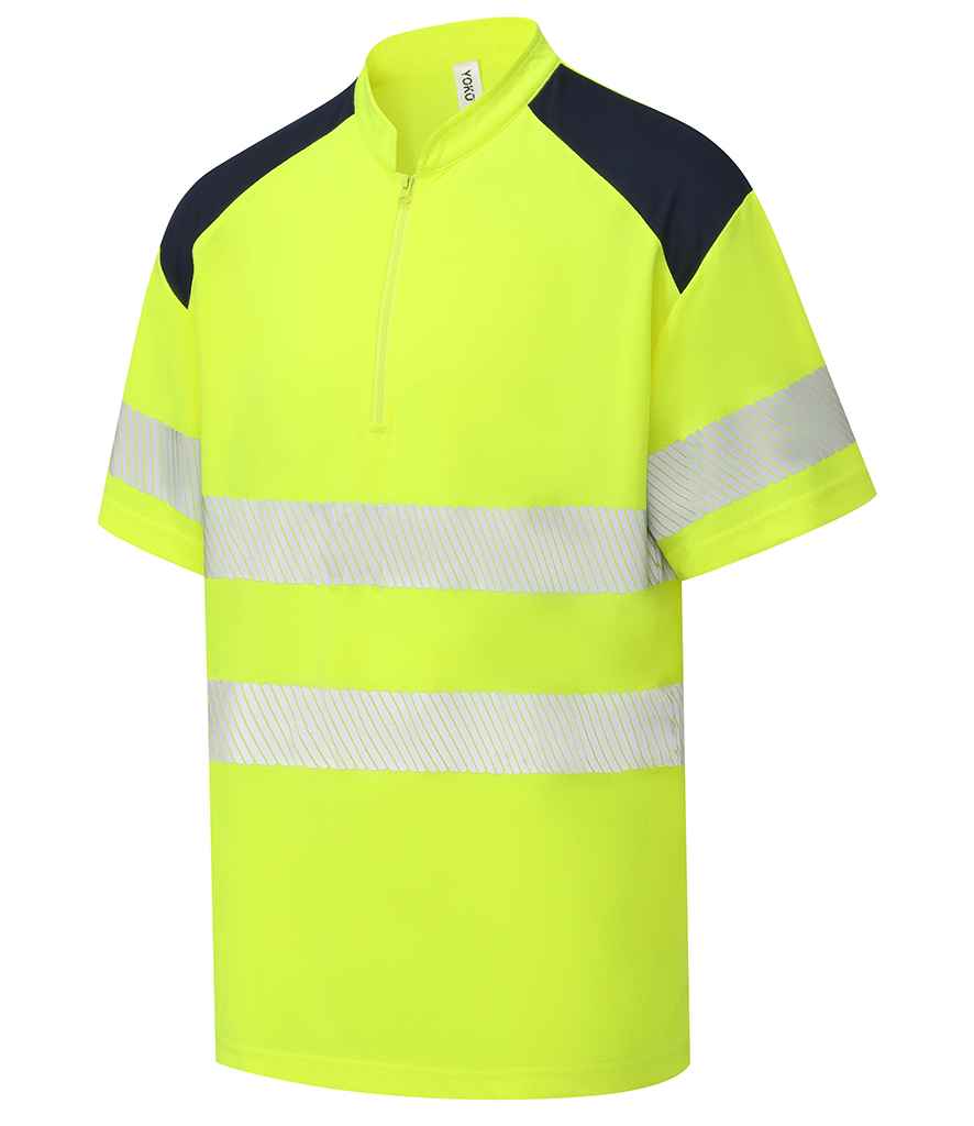 [YK018 YEL S] Yoko Mandarin Collar Zip Piqué Polo Shirt (S, Yellow)