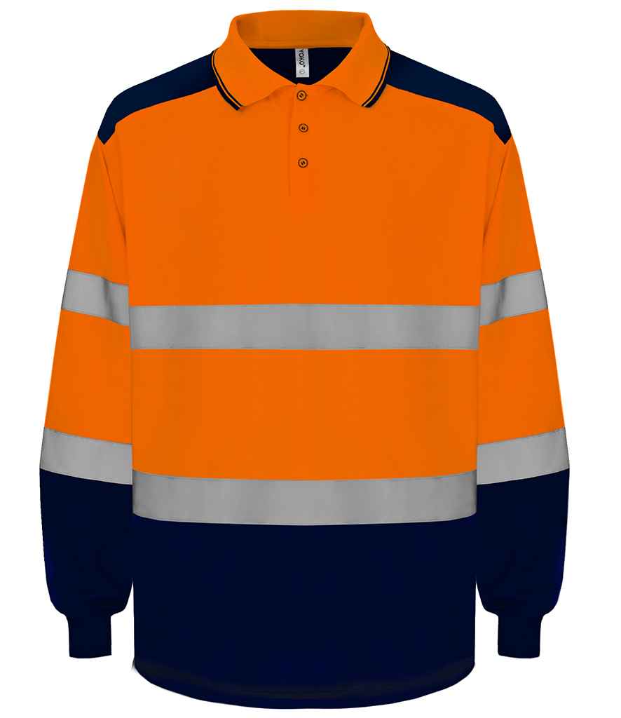 [YK019 OR/NV S] Yoko Two Tone Long Sleeve Polo Shirt (S, Orange/Navy)