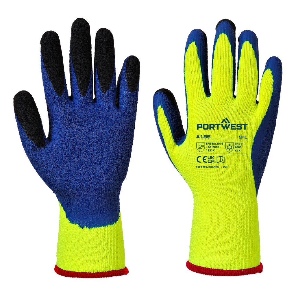 [A185Y4RM] Cold 7 Latex Crinkle Finger Dipped Glove (M, Yellow/Blue)