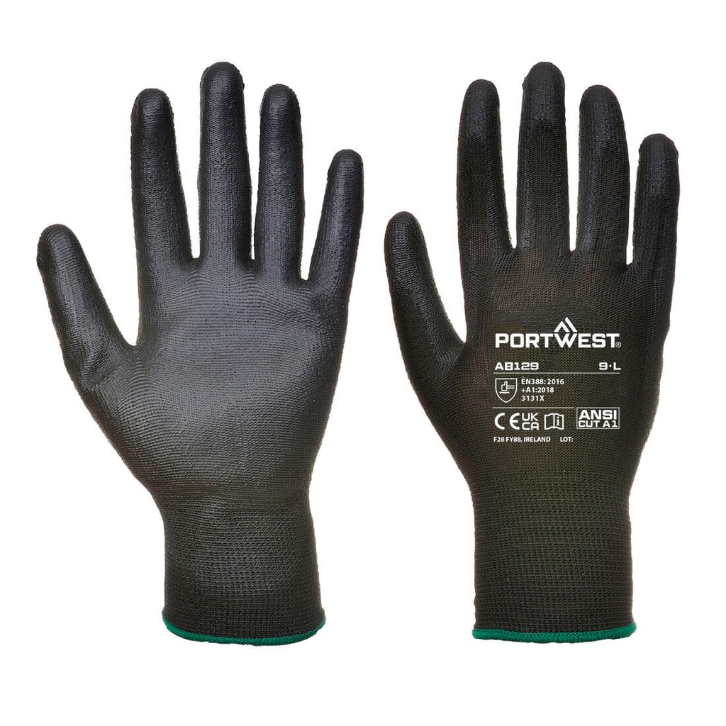 [AB129K8RXS] Grip 13 PU Palm Essential Full Box (288 Pairs) (XS, Black)