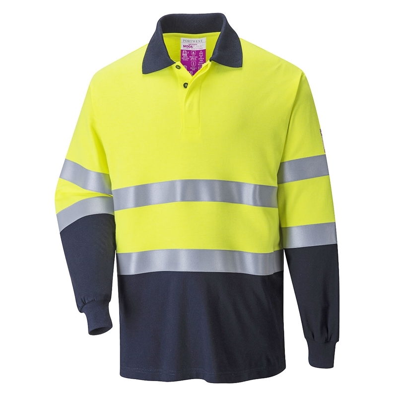 [FR74YNRS] Modaflame Knit Hi-Vis Constrast FR Long Sleeve Polo Shirt (S)