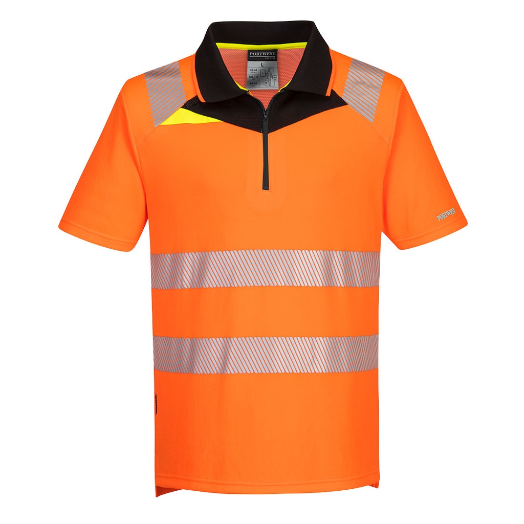 DX4 Hi-Vis Zip Polo Shirt S/S (S, Yellow/Black)