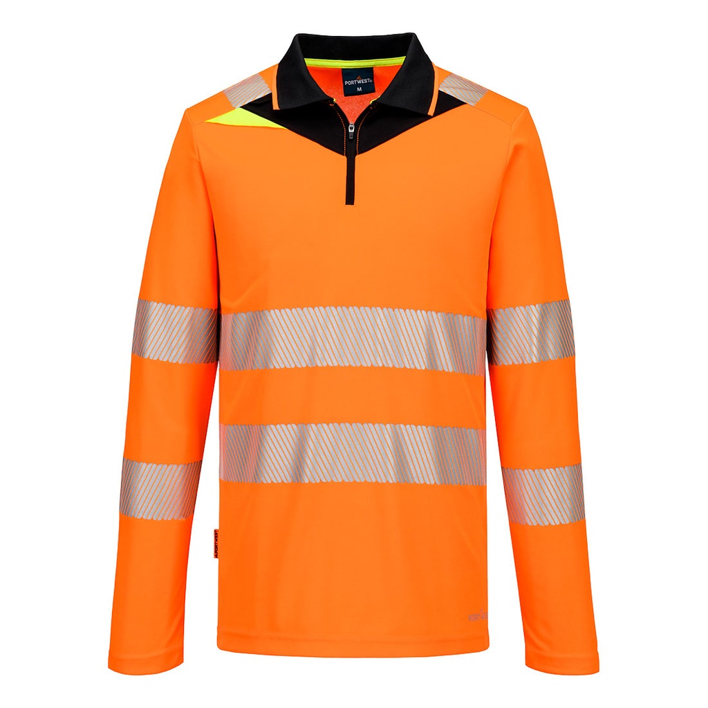 DX4 Hi-Vis Zip Polo Shirt L/S (S, Yellow/Black)