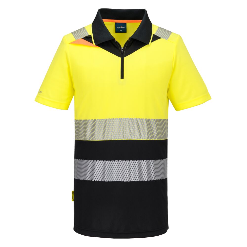 [DX435YBRS] DX4 Hi-Vis Zip Class 1 Polo Shirt S/S (S, Yellow/Black)
