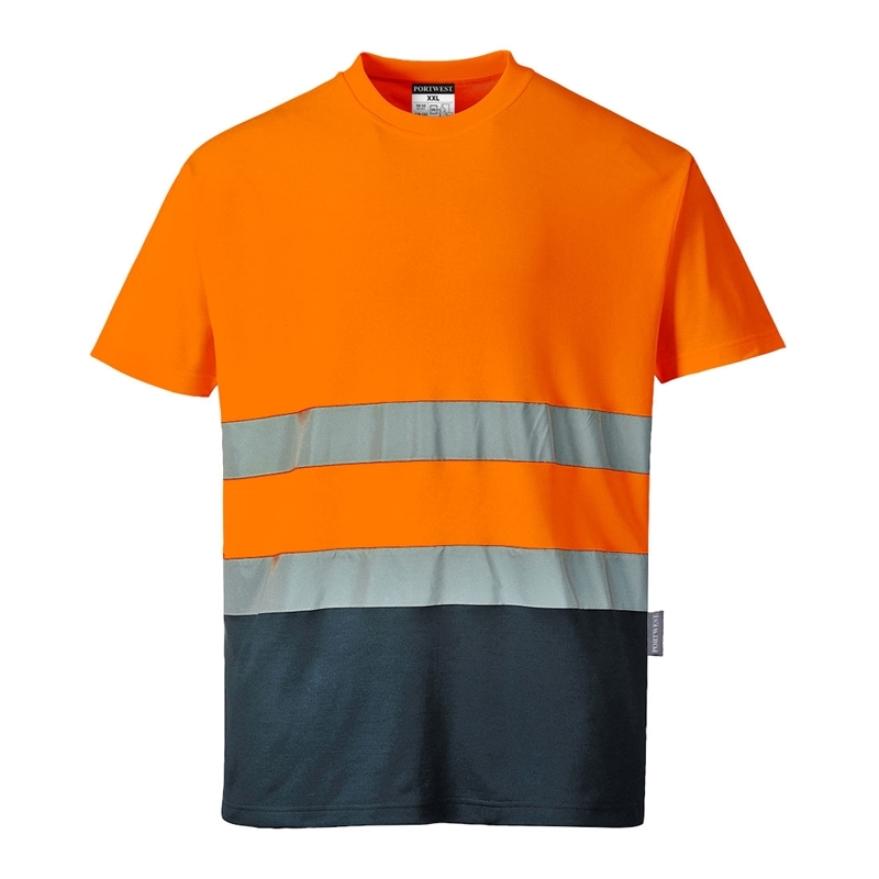 Two Tone Cotton Comfort T-Shirt (Orange/Navy, XS)
