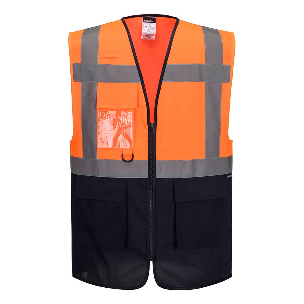 [ES076ONRXS] ES1 Essential Hi-Vis Contrast Executive Vest (XS, Orange/Navy)