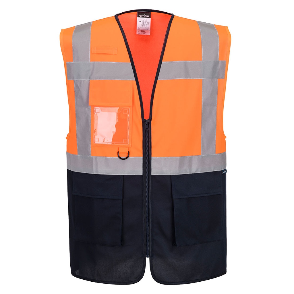 [ES076ONRXS] ES1 Essential Hi-Vis Contrast Executive Vest (XS, Orange/Navy)