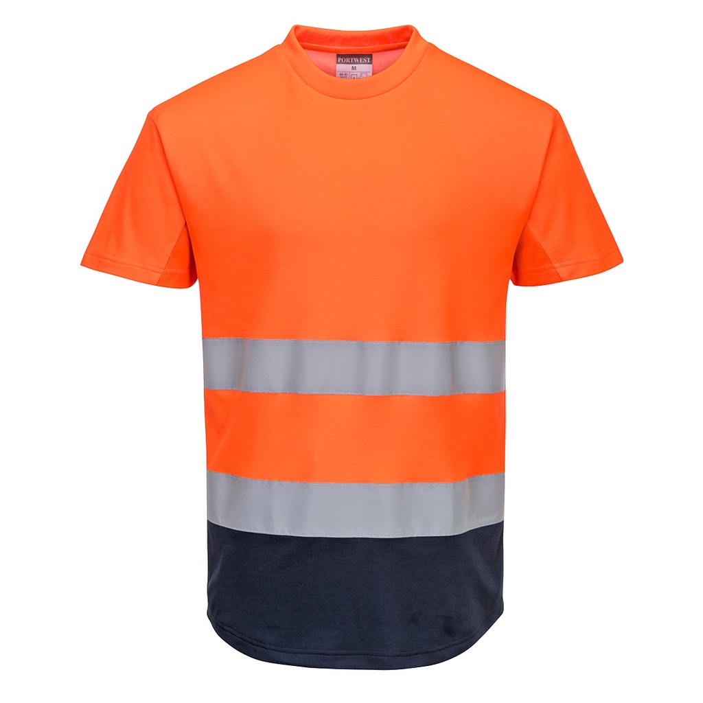 [C395ONRS] Hi-Vis Contrast Mesh Insert T-Shirt S/S (Orange/Navy, S)
