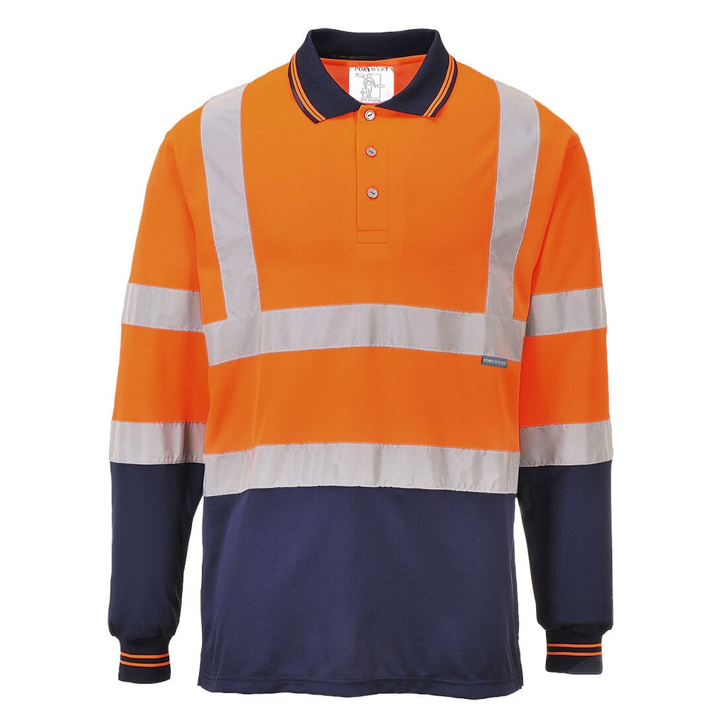 [S279ONRS] Hi-Vis Contrast Polo Shirt L/S (Orange/Navy, S)