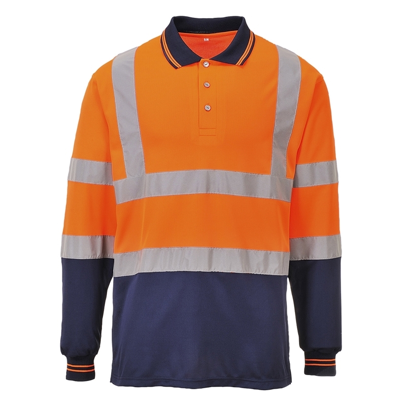 Two-Tone Long Sleeved Polo (Orange/Navy, S)