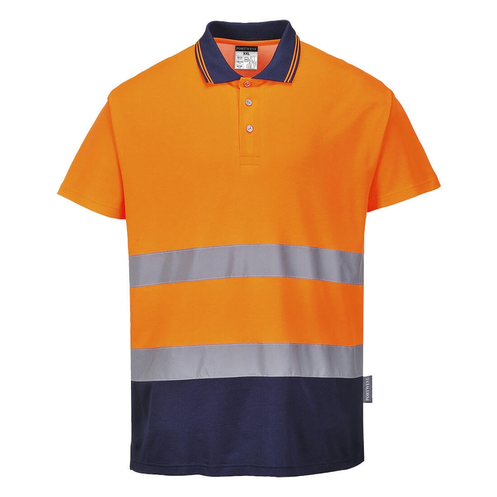 [S174ONRS] Hi-Vis Cotton Comfort Contrast Polo Shirt S/S (Orange/Navy, S)