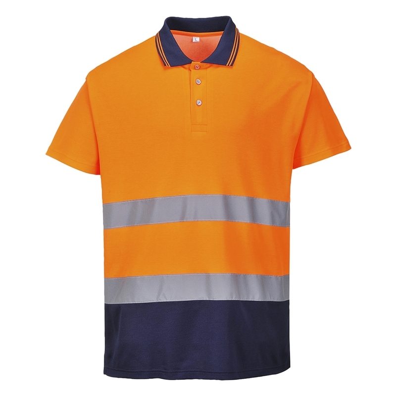 Two Tone Cotton Comfort Polo (Orange/Navy, S)