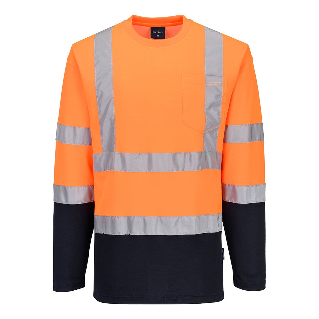 [S280ONRS] Hi-Vis Cotton Comfort Contrast T-Shirt L/S (Orange/Navy, S)