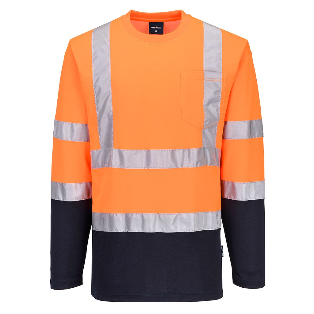 [S280ONRS] Hi-Vis Cotton Comfort Contrast T-Shirt L/S (Orange/Navy, S)