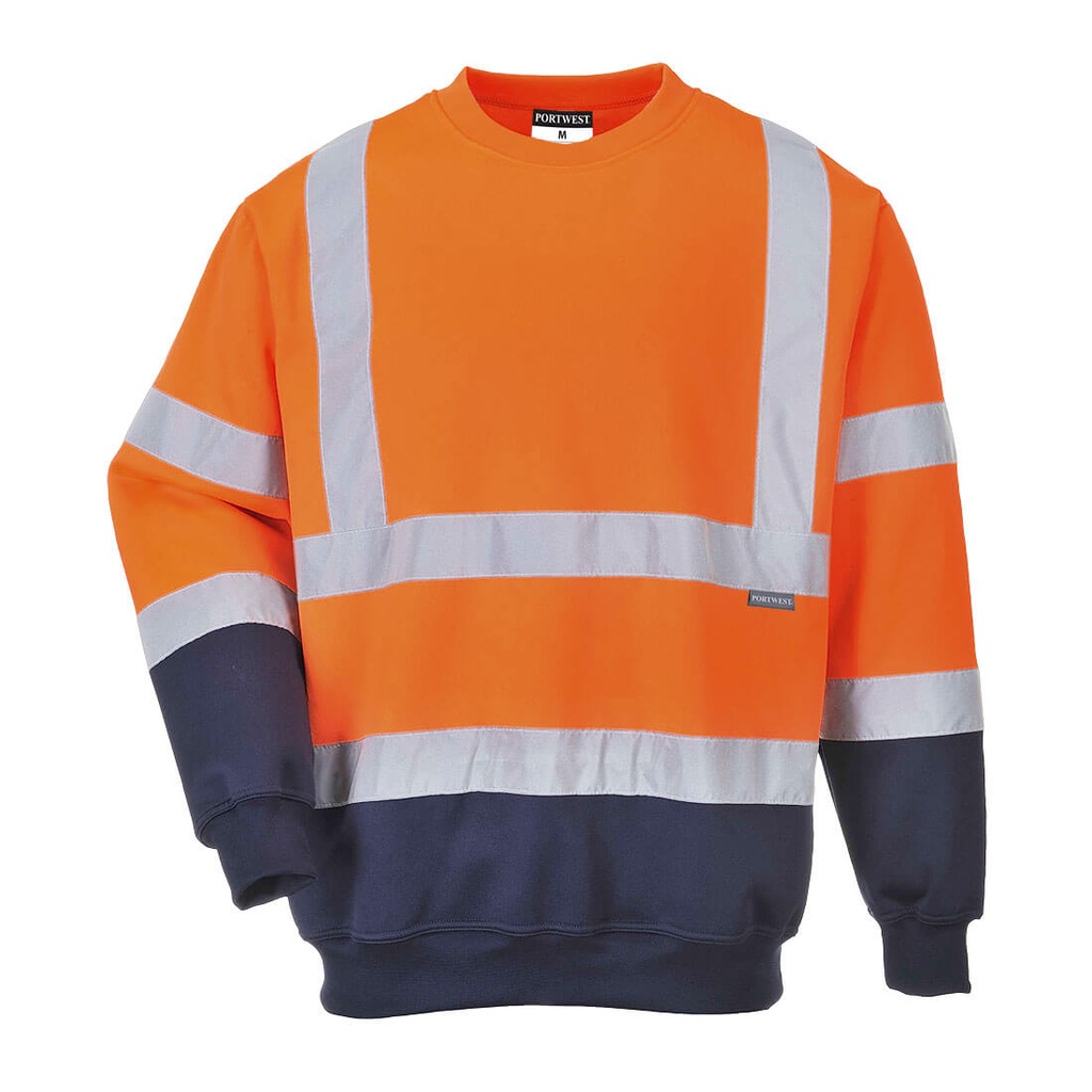 [B306ONRS] Hi-Vis Contrast Sweatshirt (Orange/Navy, S)