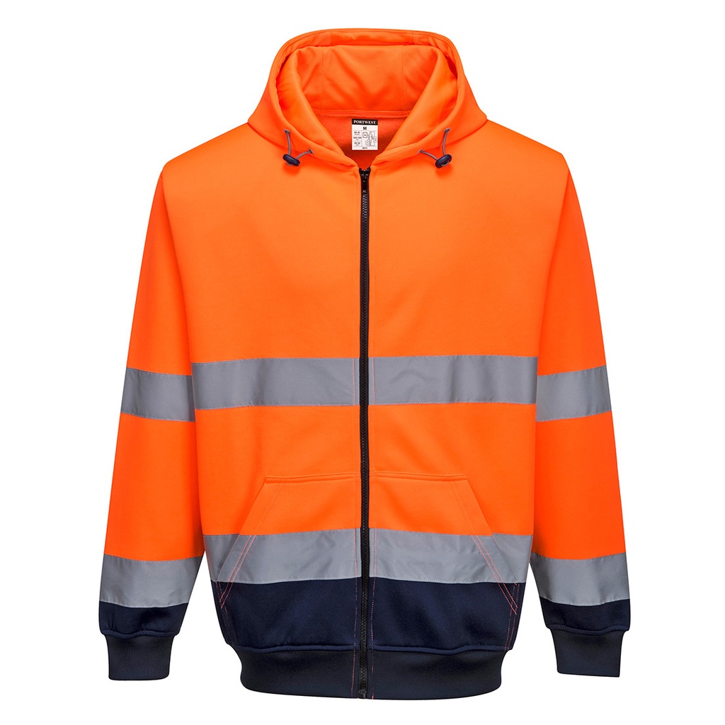 [B317ONRS] Hi-Vis Contrast Zipped Hoodie (Orange/Navy, S)