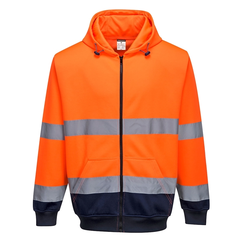 Two-Tone Zip Front Hoodie (Orange/Navy, S)