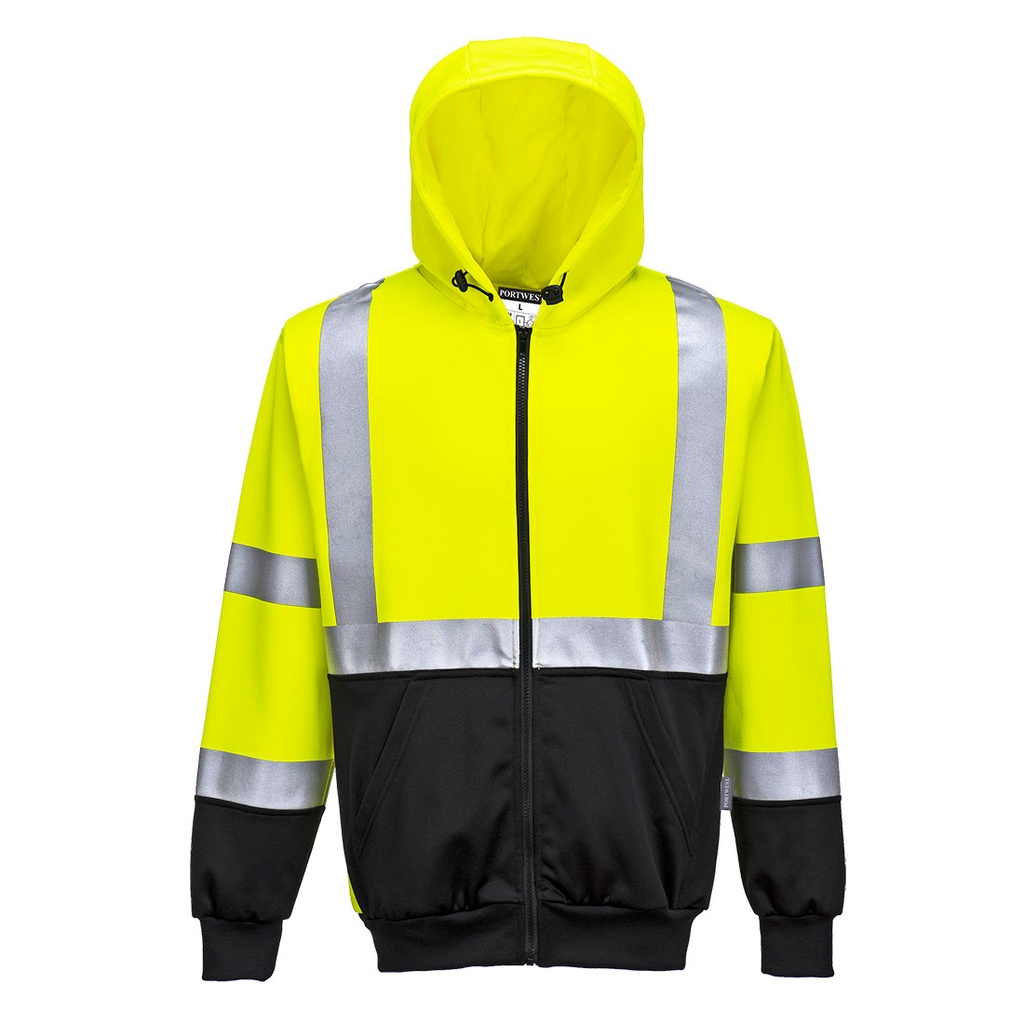[B315YBRS] Hi-Vis Contrast Zipped Hoodie (Yellow/Black, S)