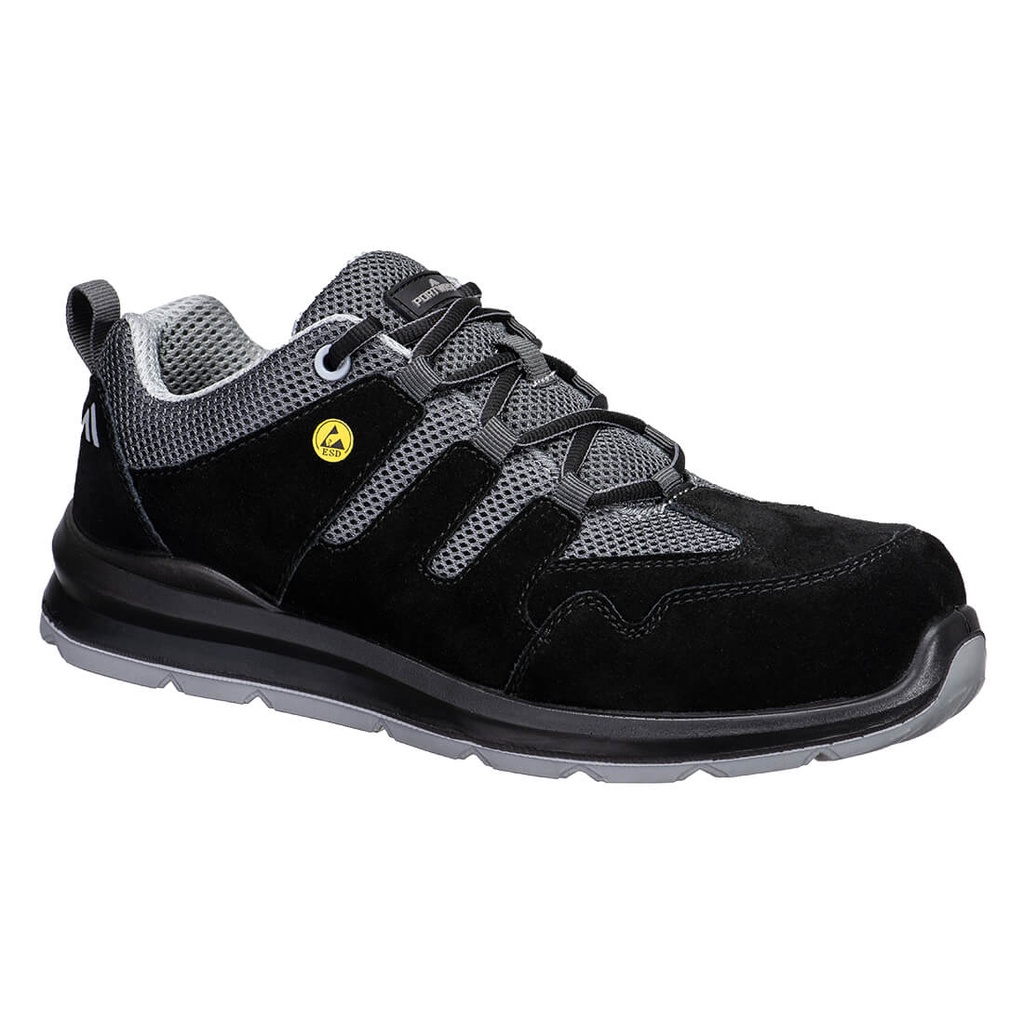 [FE07BGY36] Composite Cow Suede Leather Trainer S1 ESD SR FO (36, Black/Grey)