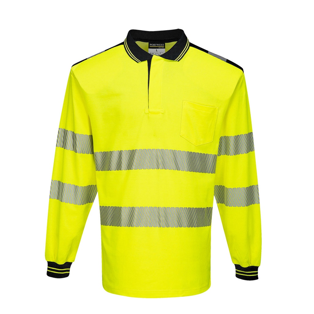 [T184YBRS] PW3 Hi-Vis Cotton Comfort Polo Shirt L/S (Yellow/Black, S)