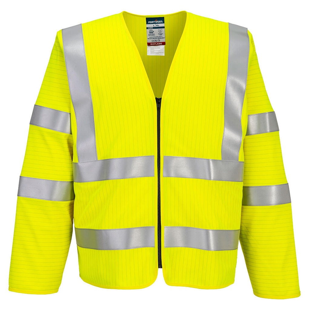 [FR616YERS/M] Bizflame Hi-Vis FR Long Sleeve Zip Vest (S/M)