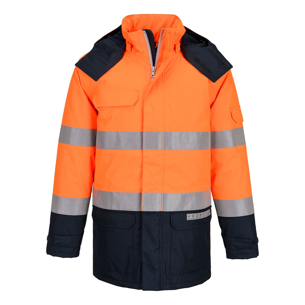 [FR617ONRS] Bizflame Rain+ Hi-Vis Multi-Norm Contrast FR Winter Jacket (S, Orange/Navy)