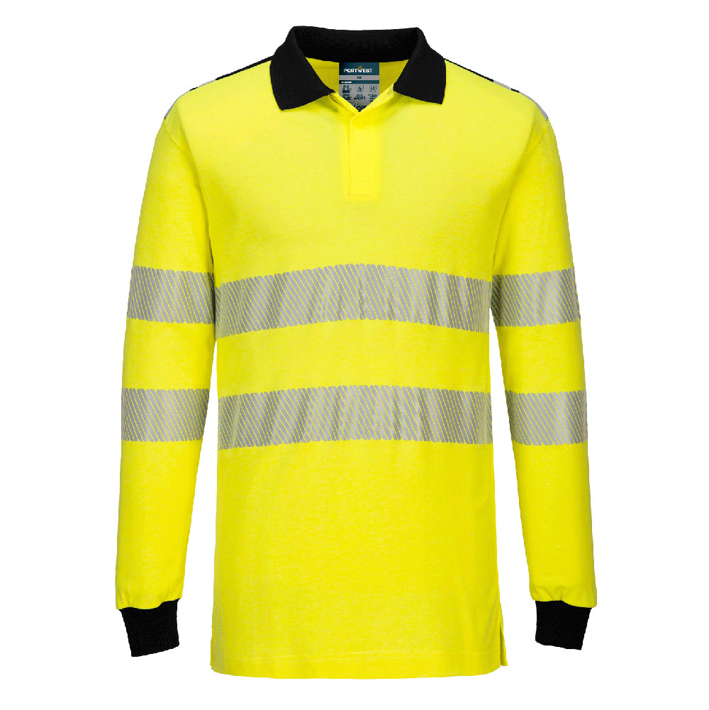 [FR702YBRS] PW3 Modaflame Knit Hi-Vis FR Long Sleeve Polo Shirt (S, Yellow/Black)