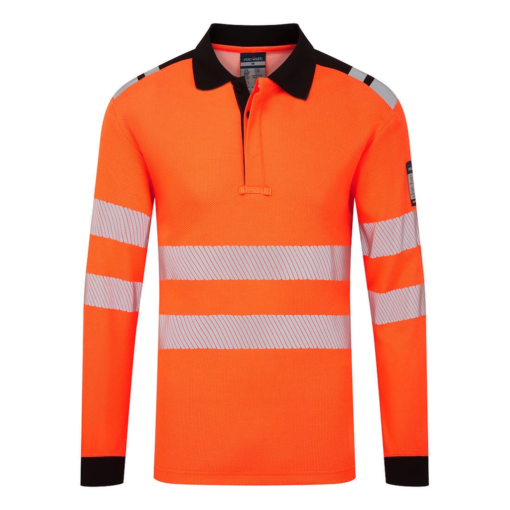 [FR734OBRS] PW3 Modaflame Knit HVO FR Long Sleeve Polo Shirt (S, Orange/Black)