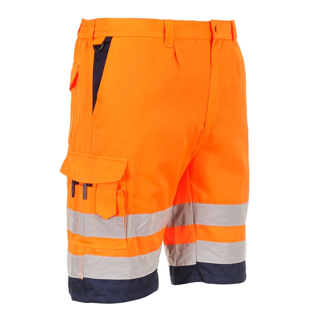 [L043ONRS] Hi-Vis Lightweight Polycotton Shorts (S, Orange/Navy)