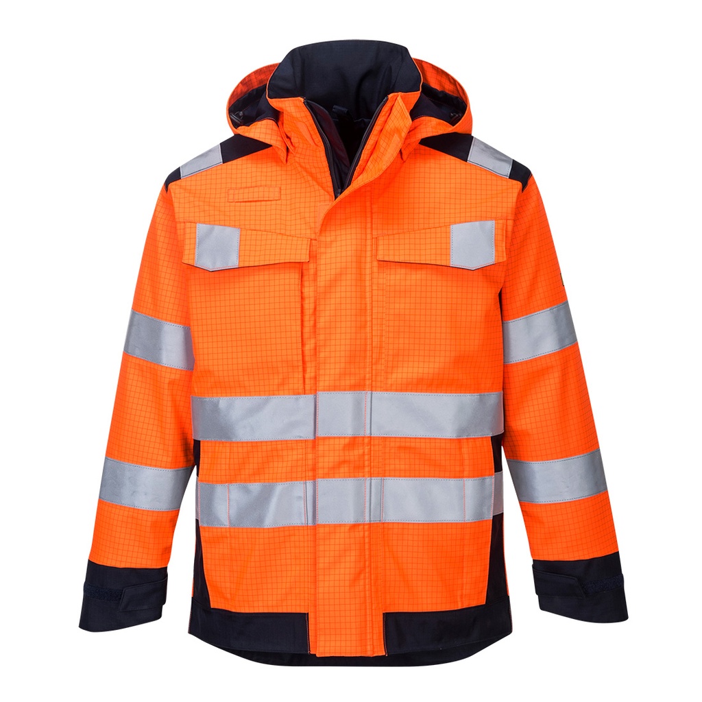 [MV70ONRS] Modaflame Rain+ Hi-Vis Multi-Norm Contrast FR Jacket (S, Orange/Navy)