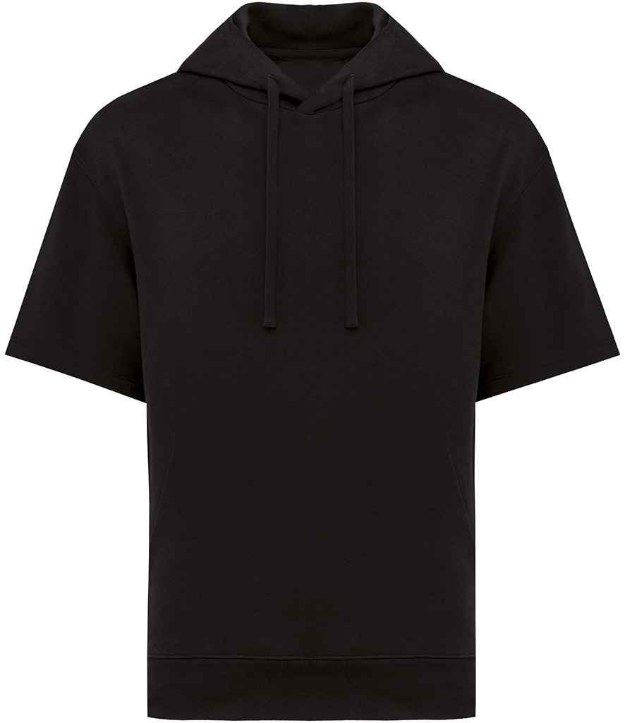 [NS406 BLK XS] Native Spirit Unisex French Terry Hooded Short Sleeve Sweatshirt (XS, Black)