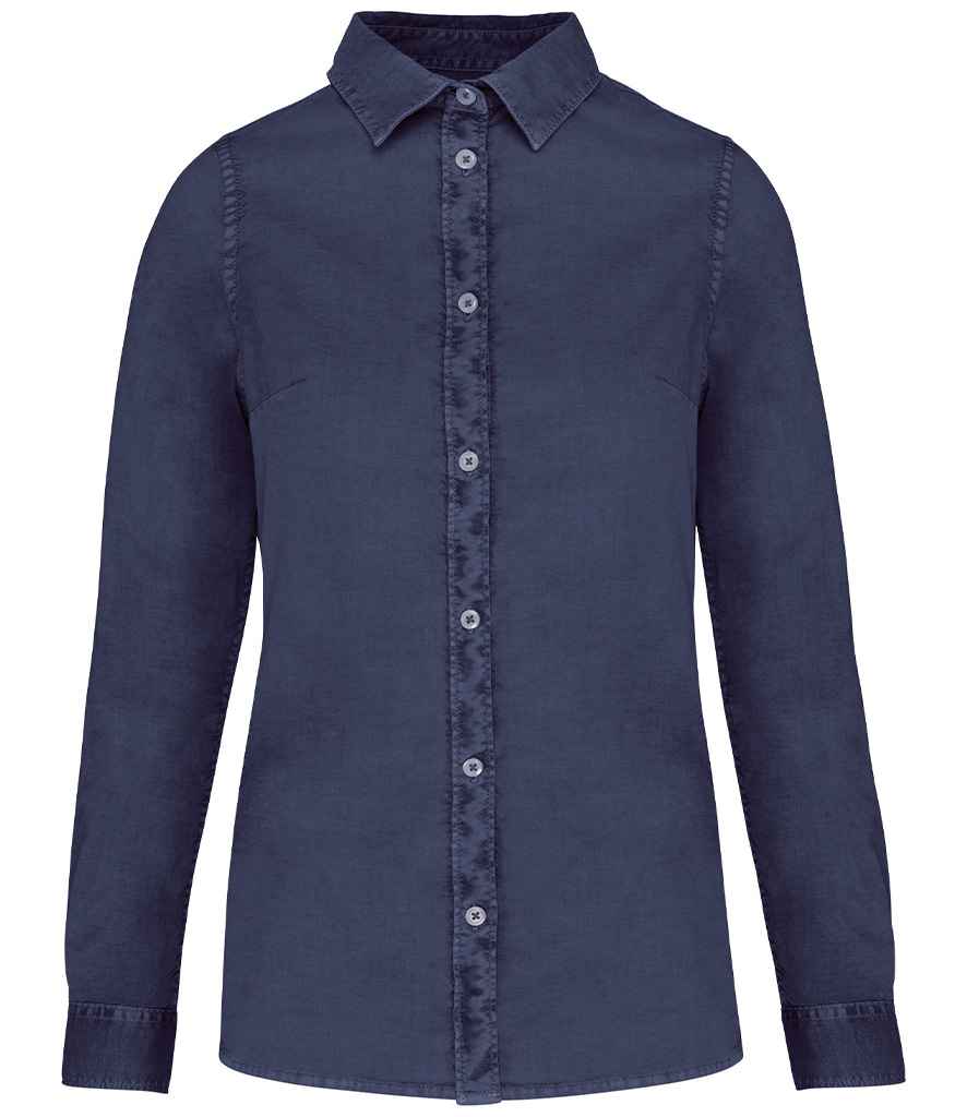 [NS503 WNV XS] Native Spirit Ladies Washed Long Sleeve Shirt (XS, Washed Navy)