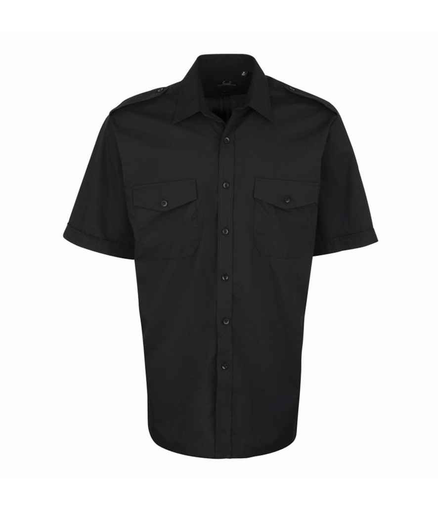 [PR212 BLK 14.5] Premier Short Sleeve Pilot Shirt (14.5, Black)