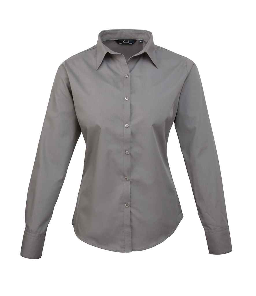 [PR300 DGY 6] Premier Ladies Long Sleeve Poplin Blouse (6, Dark Grey)