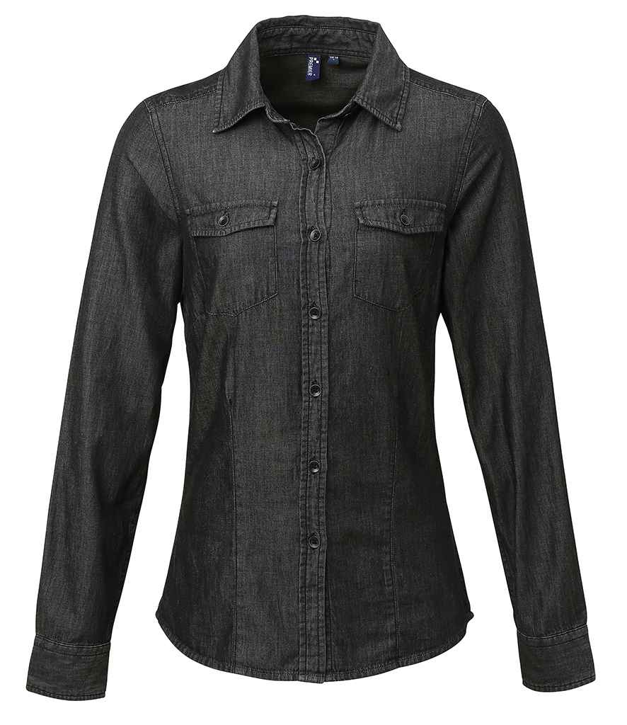 [PR322 BDM XS] Premier Ladies Jeans Stitch Denim Shirt (XS, Black Denim)