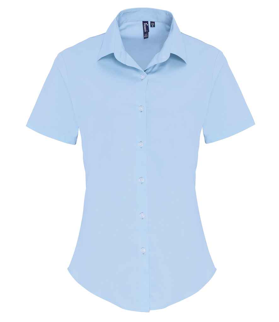 [PR346 PAB XS] Premier Ladies Short Sleeve Stretch Fit Poplin Shirt (XS, Pale Blue)