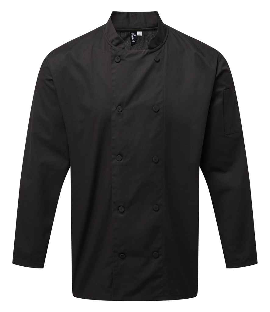 [PR903 BLK XS] Premier Coolchecker® Long Sleeve Chef's Jacket (XS, Black)
