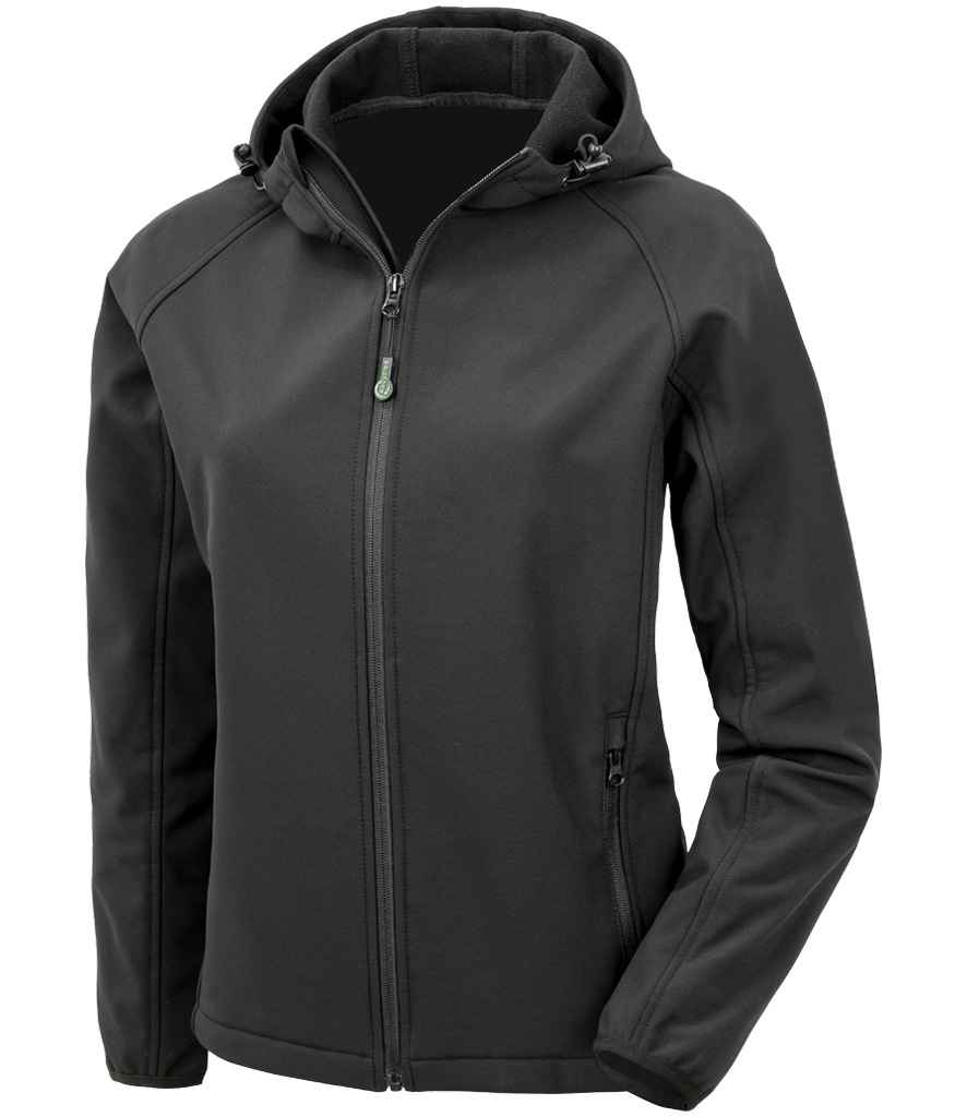 [RS911F BLK XS] Result Genuine Recycled Ladies Three Layer Printable Hooded Soft Shell Jacket (XS, Black)