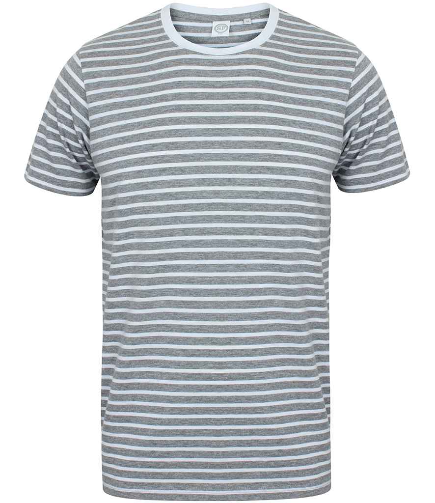 [SF202 HE/WH XXS] SF Clothing Unisex Striped T-Shirt (XXS, Heather Grey/White)