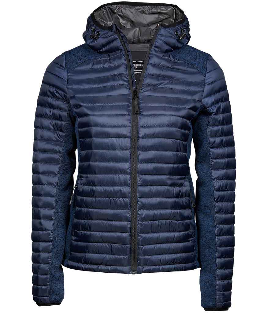 [T9611 NV/NM S] Tee Jays Ladies Crossover Hooded Padded Outdoor Jacket (S, Navy/Navy Melange)