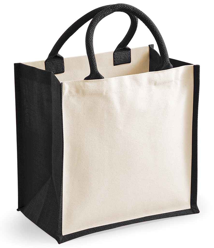 [W421 BLK ONE] Westford Mill Printers Midi Jute Tote Bag (Black)