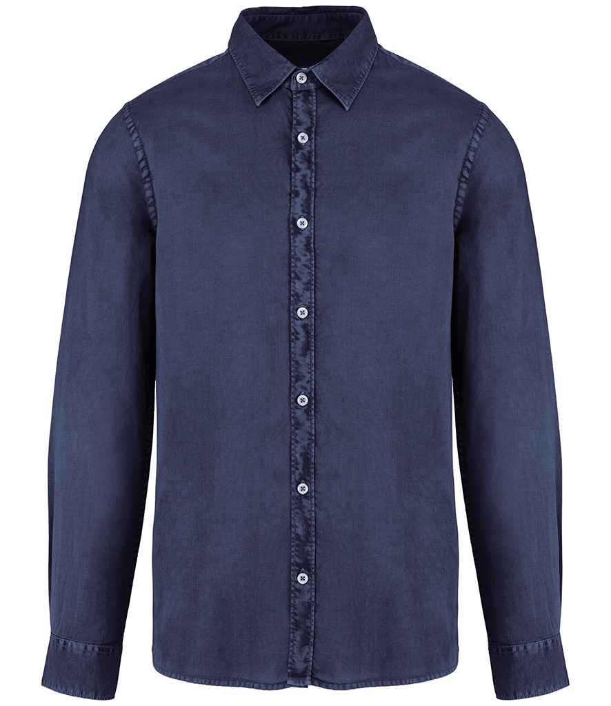 [NS502 WNV S] Native Spirit Washed Long Sleeve Shirt (S, Washed Navy)