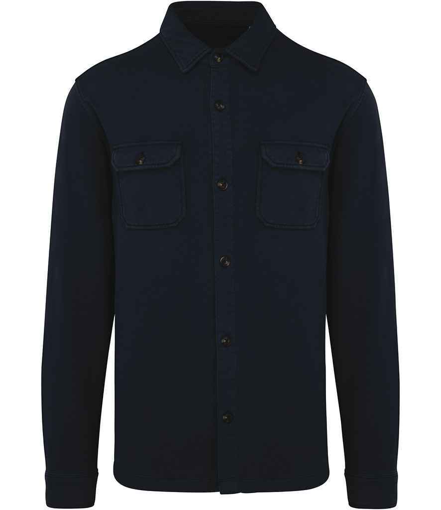 [NS521 WNV S] Native Spirit Faded Brushed Fleece Overshirt (S, Washed Navy)