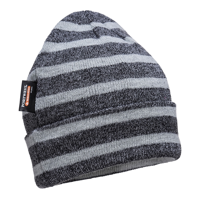 Striped Insulated Knit Cap (Grey)