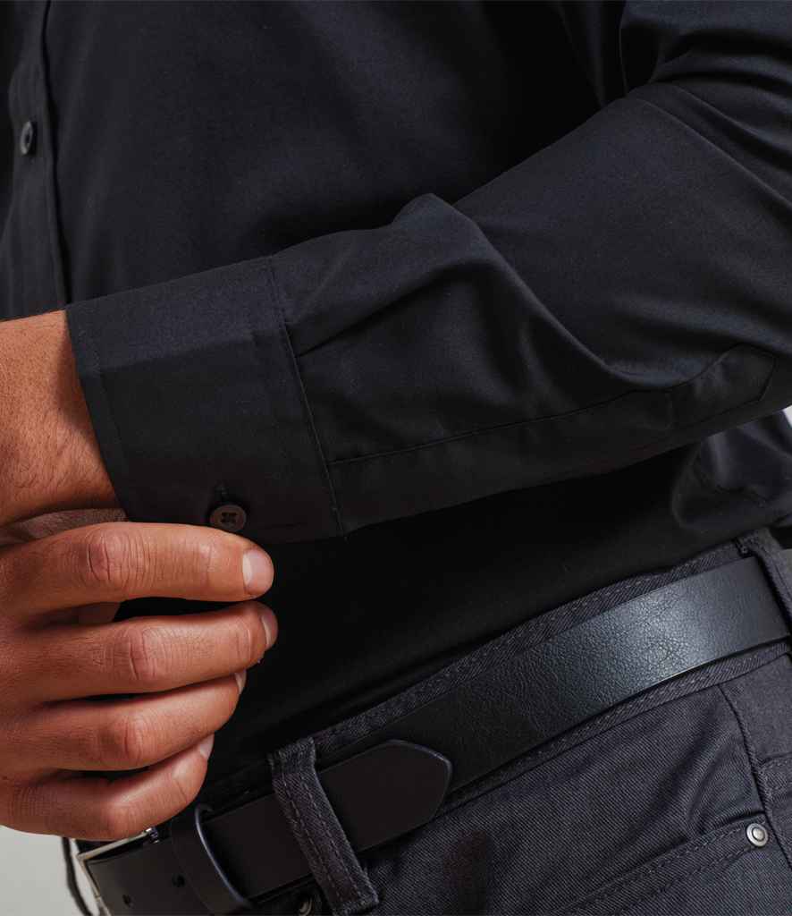 [PR204 BLK 14.5] Premier Long Sleeve Fitted Poplin Shirt (14.5, Black)