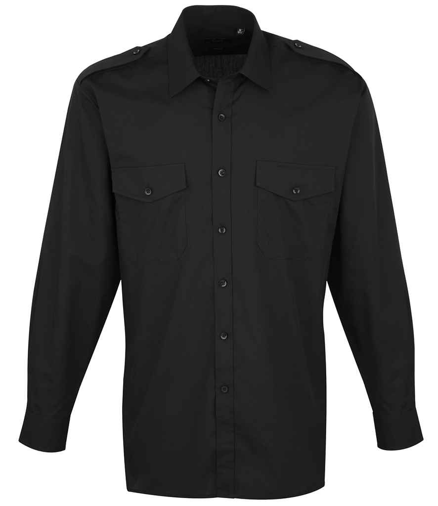 [PR210 BLK 14.5] Premier Long Sleeve Pilot Shirt (14.5, Black)