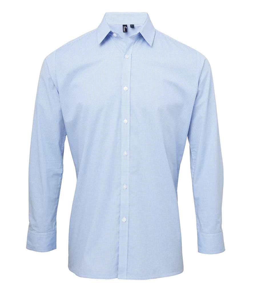 [PR220 LB/WH XS] Premier Gingham Long Sleeve Shirt (XS, Light Blue/White)