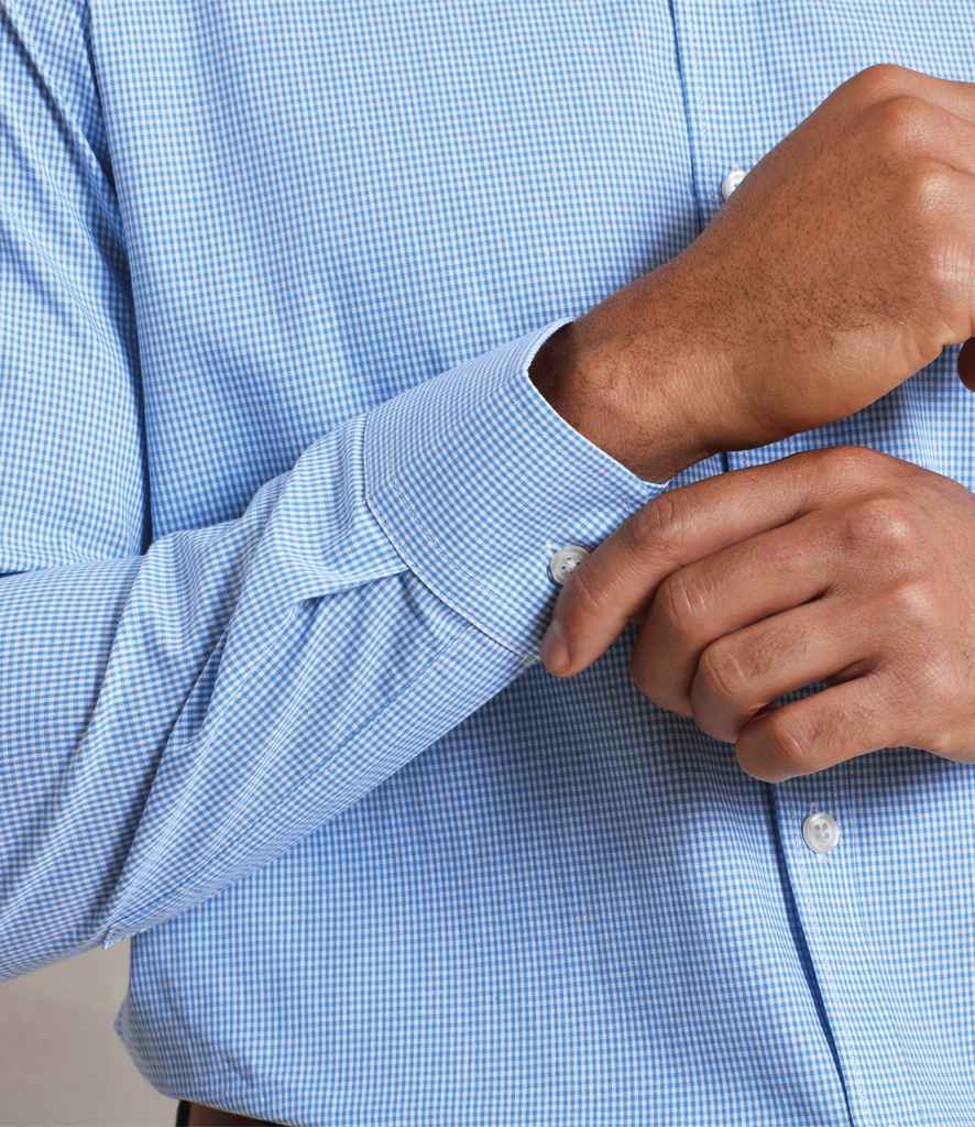 [PR220 LB/WH XS] Premier Gingham Long Sleeve Shirt (XS, Light Blue/White)