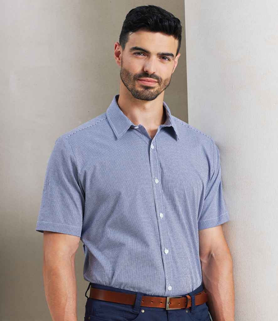 [PR221 LB/WH XS] Premier Gingham Short Sleeve Shirt (XS, Light Blue/White)
